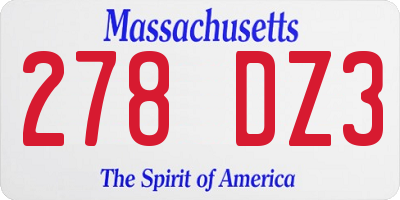 MA license plate 278DZ3