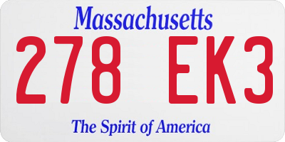 MA license plate 278EK3