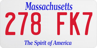 MA license plate 278FK7