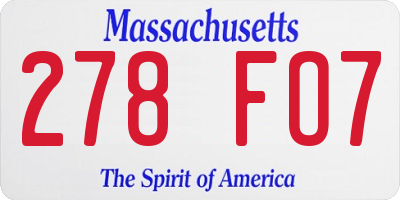 MA license plate 278FO7