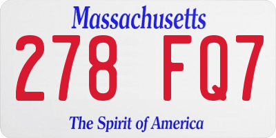 MA license plate 278FQ7