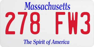 MA license plate 278FW3