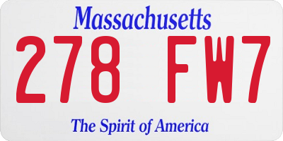 MA license plate 278FW7