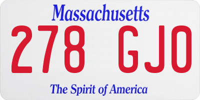 MA license plate 278GJ0