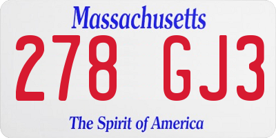 MA license plate 278GJ3