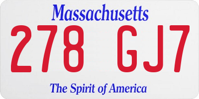 MA license plate 278GJ7