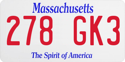 MA license plate 278GK3