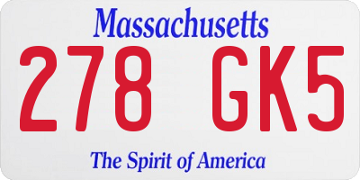 MA license plate 278GK5