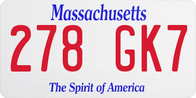 MA license plate 278GK7