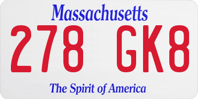 MA license plate 278GK8
