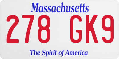 MA license plate 278GK9