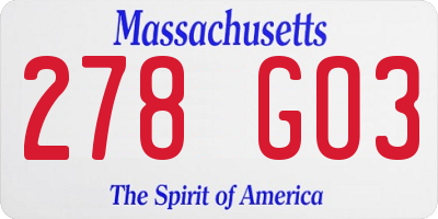MA license plate 278GO3