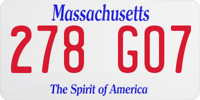 MA license plate 278GO7