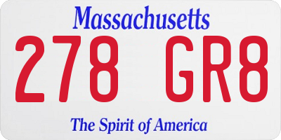 MA license plate 278GR8