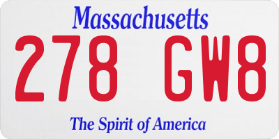 MA license plate 278GW8