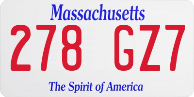 MA license plate 278GZ7