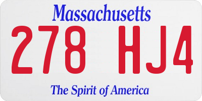 MA license plate 278HJ4