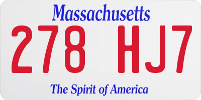 MA license plate 278HJ7