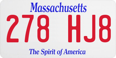 MA license plate 278HJ8