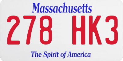 MA license plate 278HK3