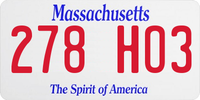 MA license plate 278HO3