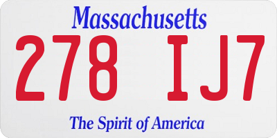 MA license plate 278IJ7