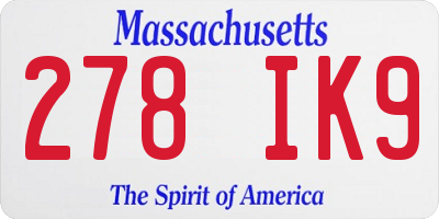 MA license plate 278IK9