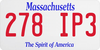 MA license plate 278IP3