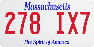MA license plate 278IX7