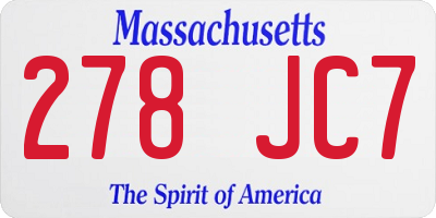 MA license plate 278JC7