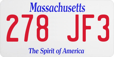 MA license plate 278JF3