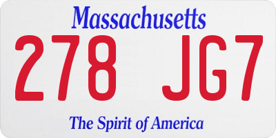 MA license plate 278JG7