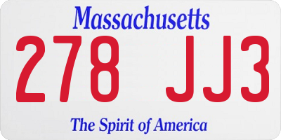 MA license plate 278JJ3