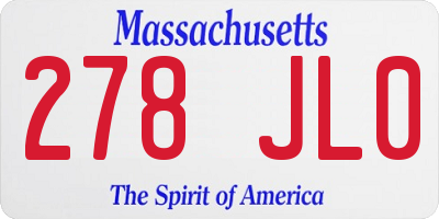 MA license plate 278JL0