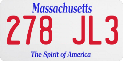 MA license plate 278JL3
