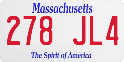 MA license plate 278JL4