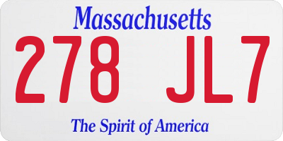 MA license plate 278JL7