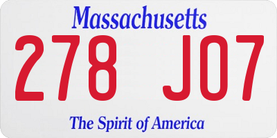 MA license plate 278JO7
