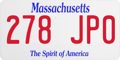 MA license plate 278JP0