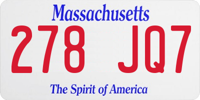 MA license plate 278JQ7