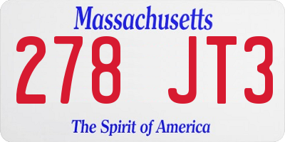 MA license plate 278JT3