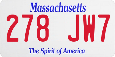 MA license plate 278JW7