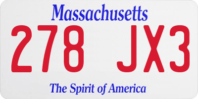 MA license plate 278JX3
