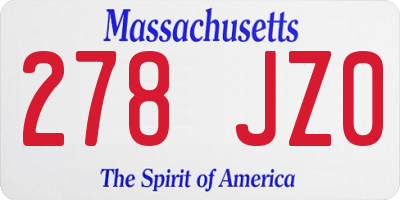 MA license plate 278JZ0