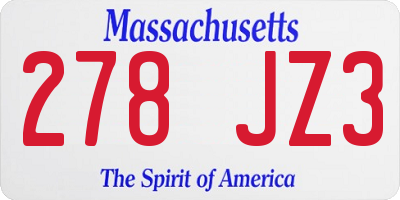 MA license plate 278JZ3