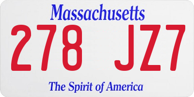 MA license plate 278JZ7