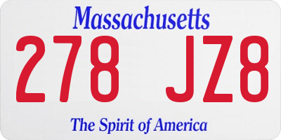 MA license plate 278JZ8