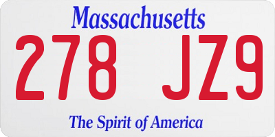 MA license plate 278JZ9