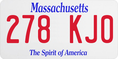 MA license plate 278KJ0