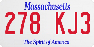 MA license plate 278KJ3
